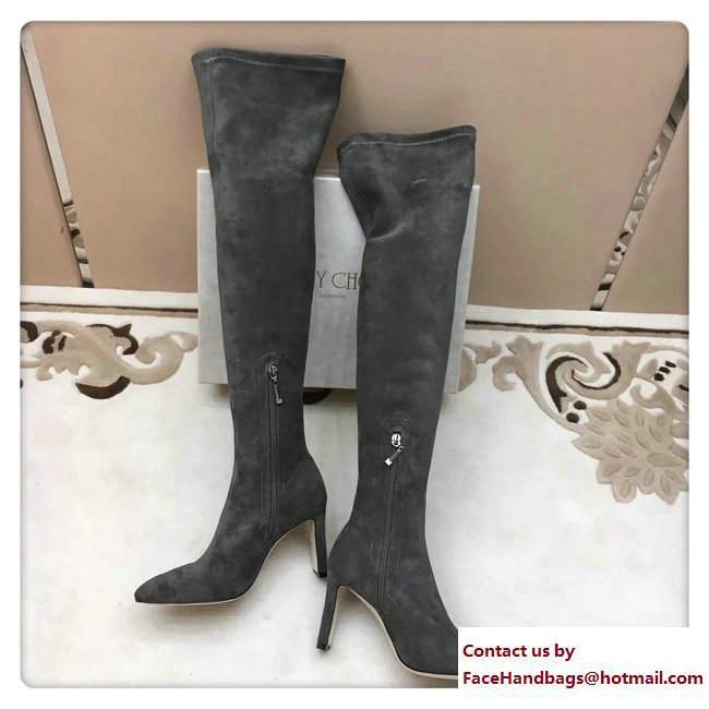 Jimmy Choo Lorraine 85 Velvet Pointy Toe Over The Knee Boots Gray 2017