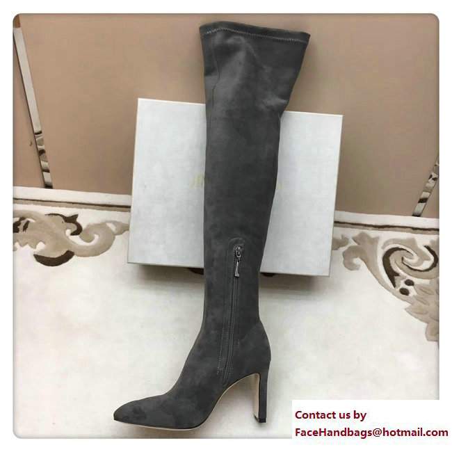 Jimmy Choo Lorraine 85 Velvet Pointy Toe Over The Knee Boots Gray 2017