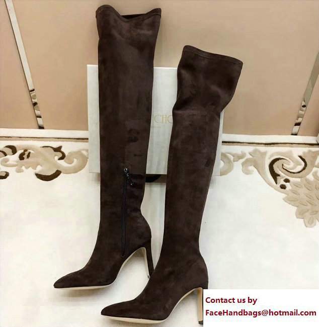 Jimmy Choo Lorraine 85 Velvet Pointy Toe Over The Knee Boots Tan 2017