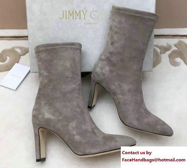 Jimmy Choo Louella 85 Velvet Ankle Boots Light Gray 2017