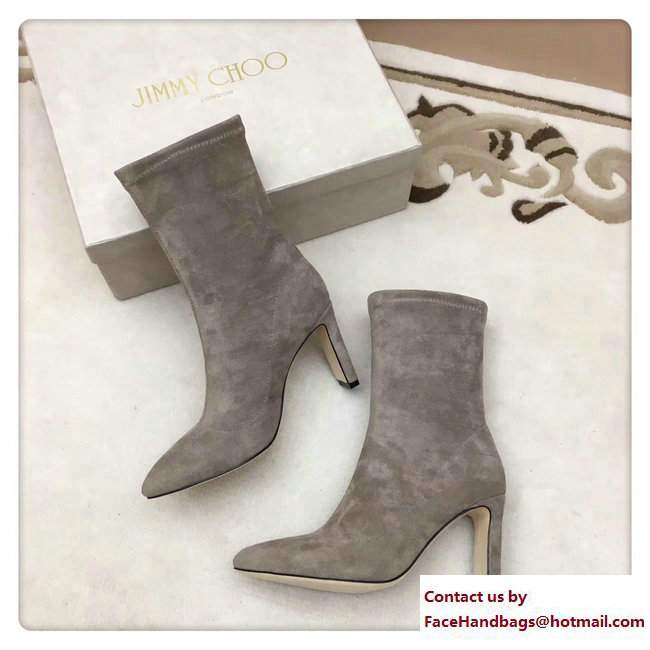 Jimmy Choo Louella 85 Velvet Ankle Boots Light Gray 2017