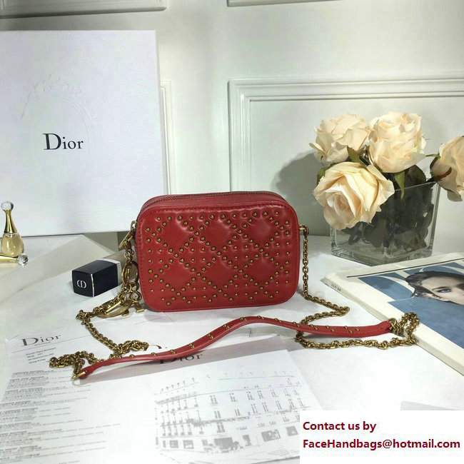 Lady Dior Studded Camera Case Clutch Bag Red 2017