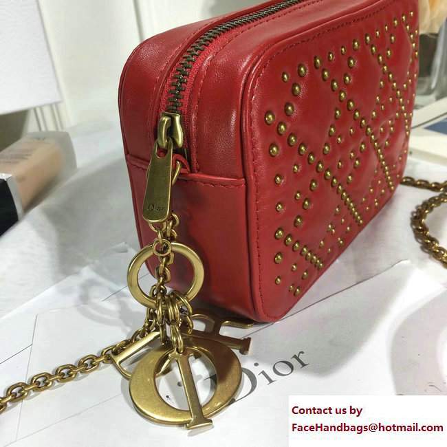 Lady Dior Studded Camera Case Clutch Bag Red 2017