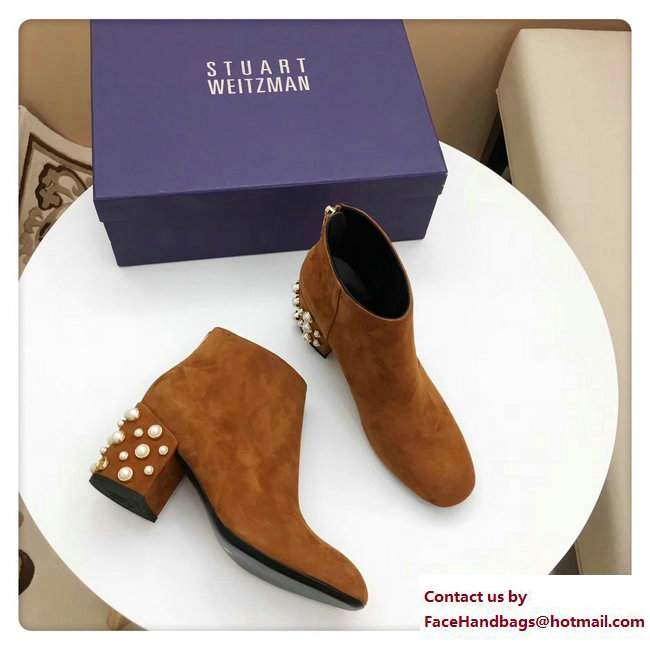 Stuart Weitzman Suede Heel 7.5cm Pearlbacari Bootie Brown 2017