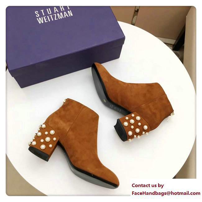 Stuart Weitzman Suede Heel 7.5cm Pearlbacari Bootie Brown 2017