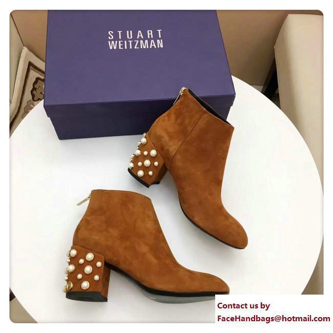 Stuart Weitzman Suede Heel 7.5cm Pearlbacari Bootie Brown 2017