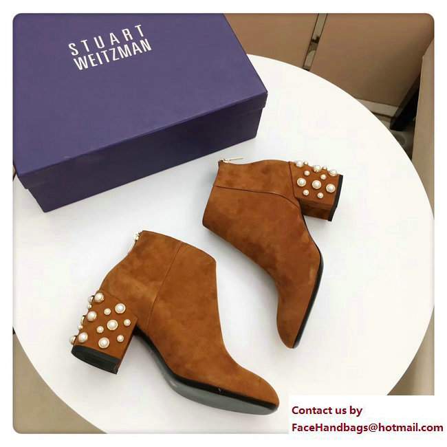 Stuart Weitzman Suede Heel 7.5cm Pearlbacari Bootie Brown 2017