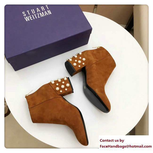 Stuart Weitzman Suede Heel 7.5cm Pearlbacari Bootie Brown 2017