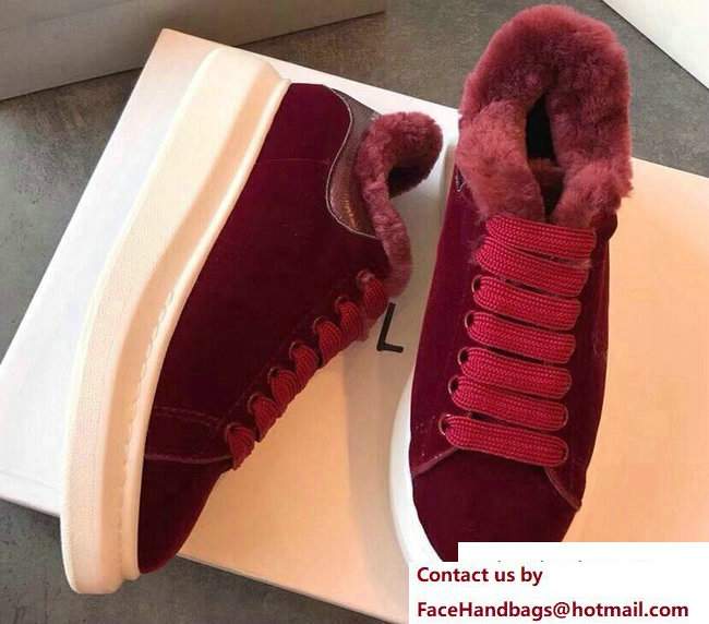 Alexander McQueen Shearling Lovers Sneakers Dark Red 2017