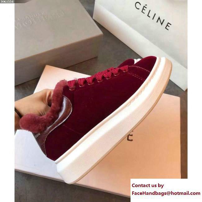 Alexander McQueen Shearling Lovers Sneakers Dark Red 2017