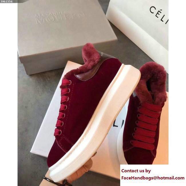 Alexander McQueen Shearling Lovers Sneakers Dark Red 2017