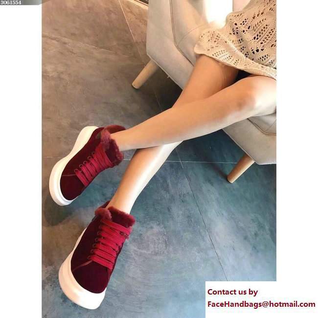 Alexander McQueen Shearling Lovers Sneakers Dark Red 2017