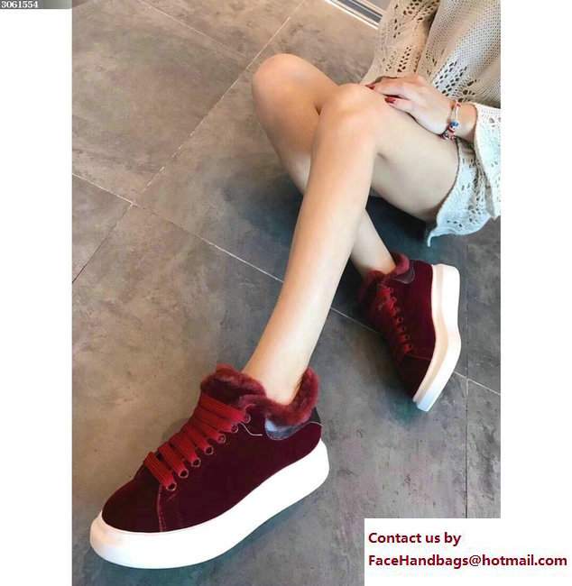 Alexander McQueen Shearling Lovers Sneakers Dark Red 2017