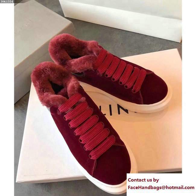 Alexander McQueen Shearling Lovers Sneakers Dark Red 2017