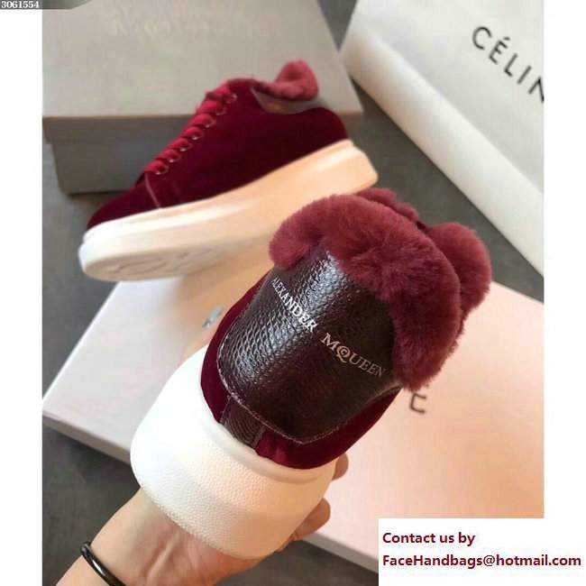 Alexander McQueen Shearling Lovers Sneakers Dark Red 2017