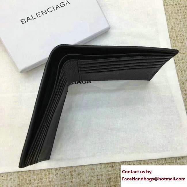 Balenciaga Logo Calfskin Bi-Fold Small Wallet Black 2017