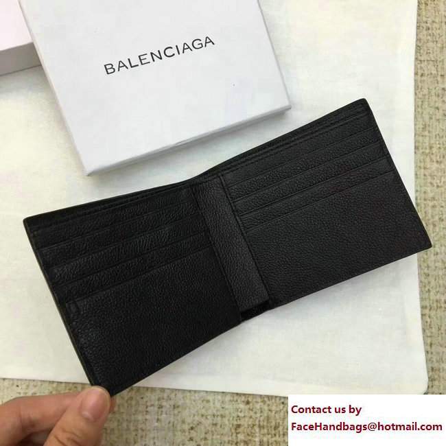 Balenciaga Logo Calfskin Bi-Fold Small Wallet Black 2017