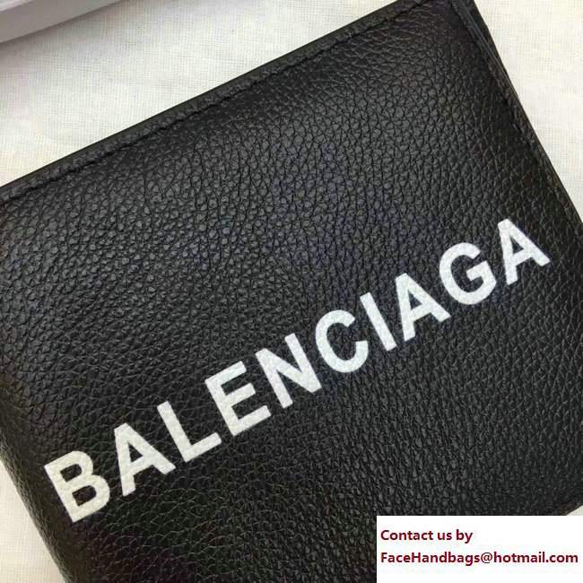 Balenciaga Logo Calfskin Bi-Fold Small Wallet Black 2017