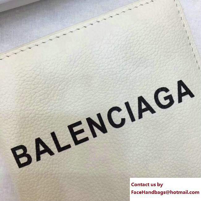 Balenciaga Logo Calfskin Bi-Fold Small Wallet White 2017