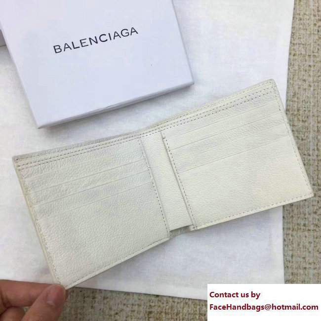 Balenciaga Logo Calfskin Bi-Fold Small Wallet White 2017