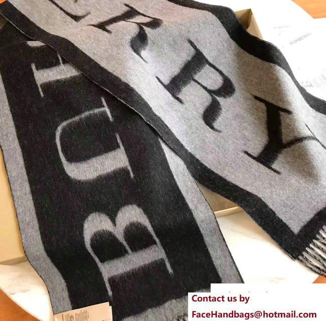 Burberry Two-Tone Emblem Print Cashmere Scarf Gray/Black 2017