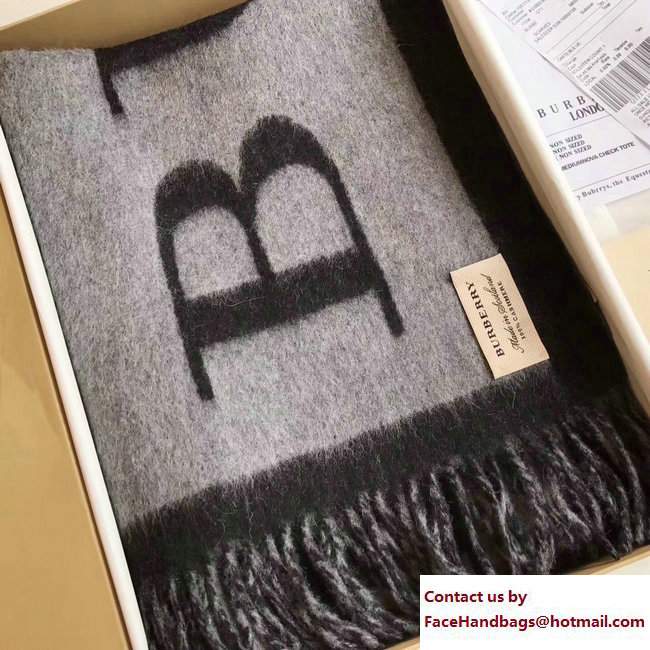 Burberry Two-Tone Emblem Print Cashmere Scarf Gray/Black 2017