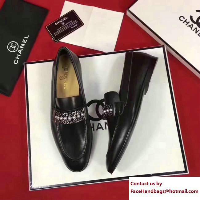 Chanel Calfskin Chain and Pearl Loafers G33155 Black 2018