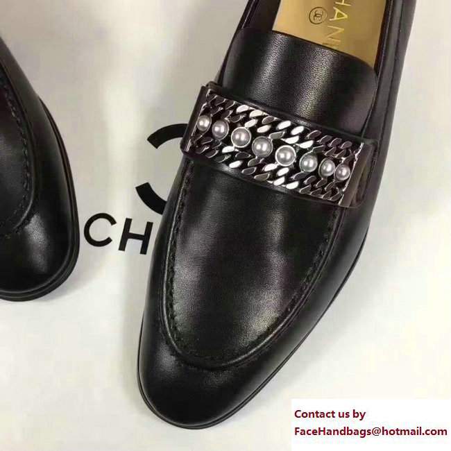 Chanel Calfskin Chain and Pearl Loafers G33155 Black 2018