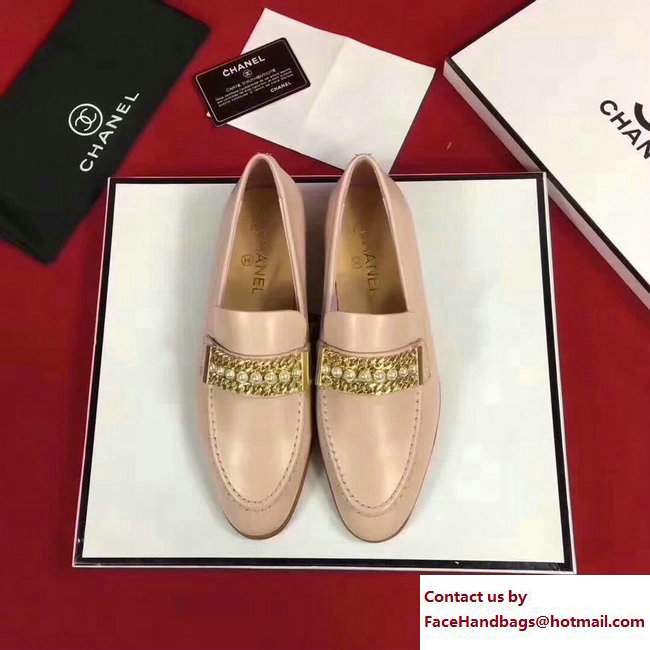 Chanel Calfskin Chain and Pearl Loafers G33155 Nude 2018