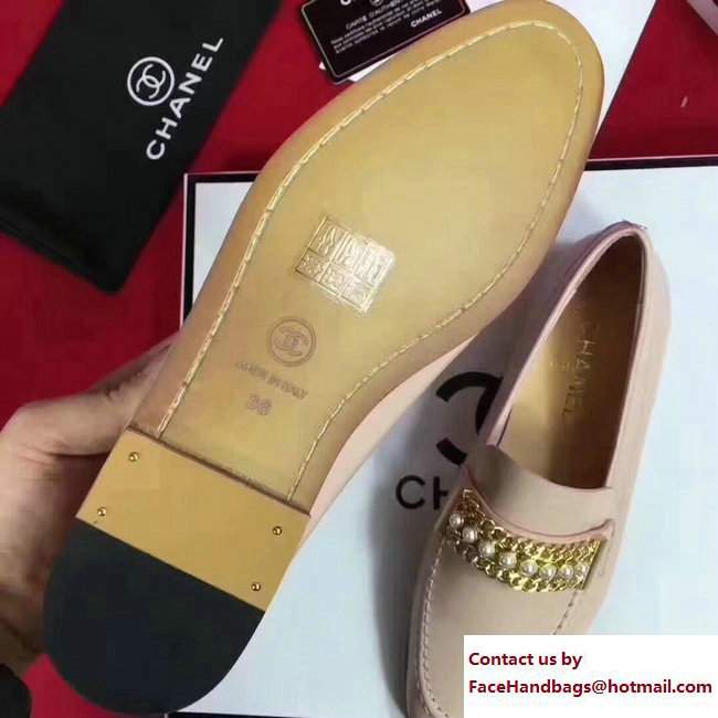 Chanel Calfskin Chain and Pearl Loafers G33155 Nude 2018