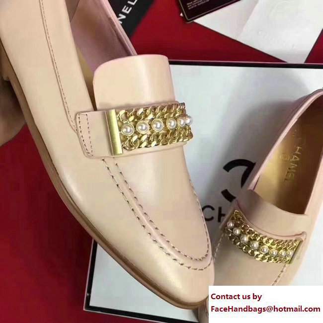 Chanel Calfskin Chain and Pearl Loafers G33155 Nude 2018