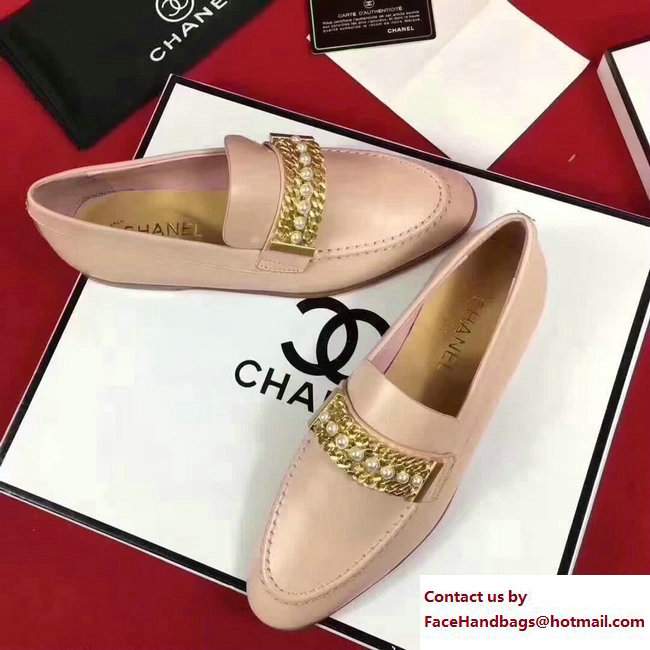 Chanel Calfskin Chain and Pearl Loafers G33155 Nude 2018