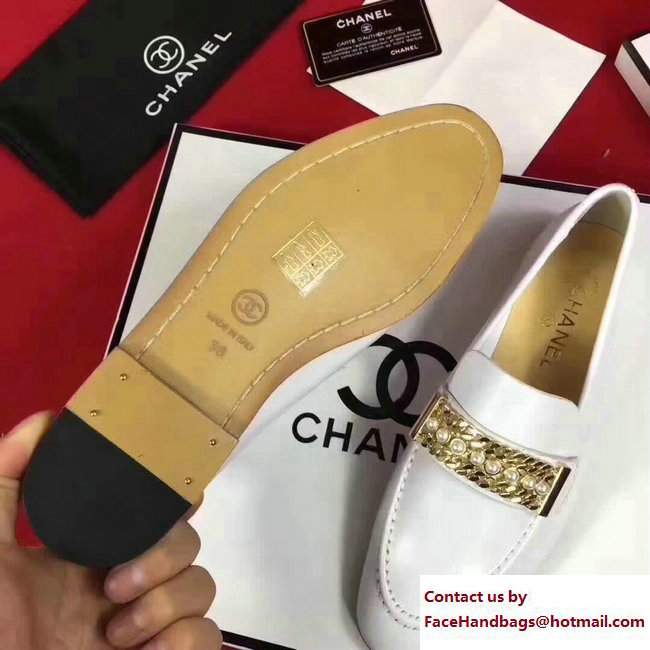 Chanel Calfskin Chain and Pearl Loafers G33155 White 2018