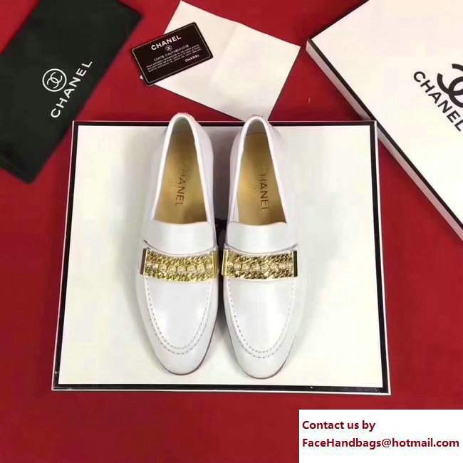 Chanel Calfskin Chain and Pearl Loafers G33155 White 2018