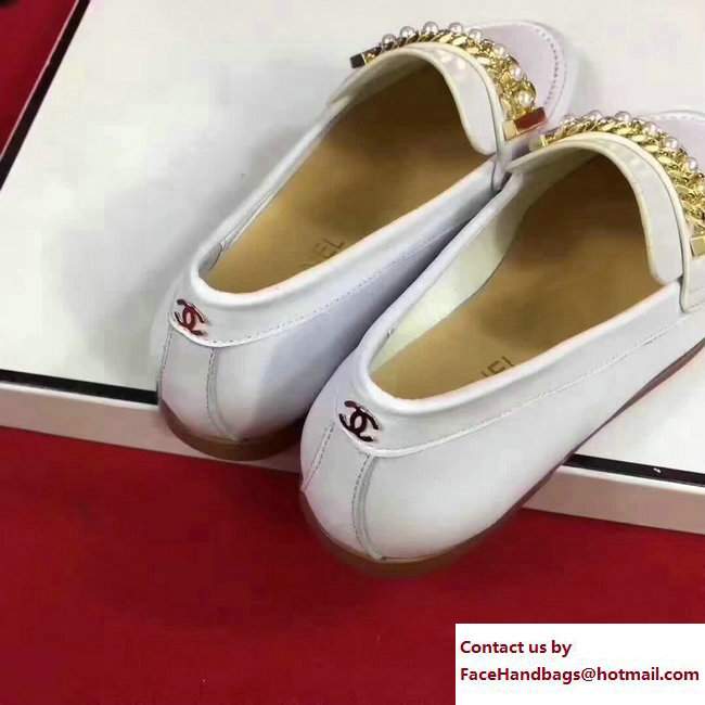 Chanel Calfskin Chain and Pearl Loafers G33155 White 2018