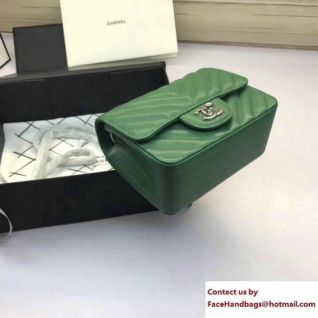 Chanel Caviar Leather Chevron Classic Flap Mini Bag A1115 Green/Silver 2017