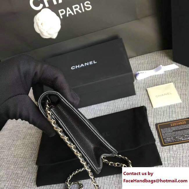 Chanel Caviar Leather Chevron Wallet On Chain WOC Bag Black/Silver 2017