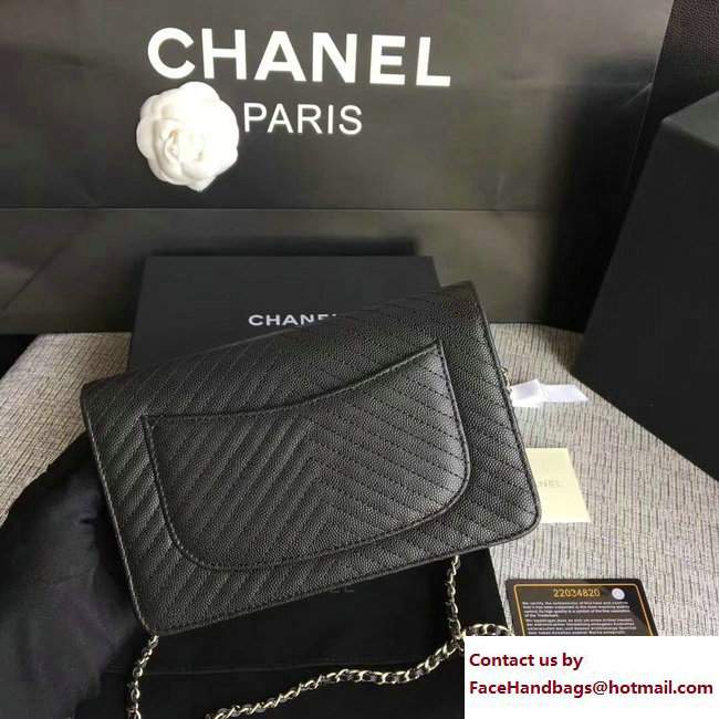 Chanel Caviar Leather Chevron Wallet On Chain WOC Bag Black/Silver 2017