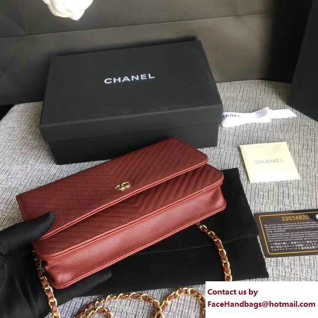 Chanel Caviar Leather Chevron Wallet On Chain WOC Bag Date Red 2017