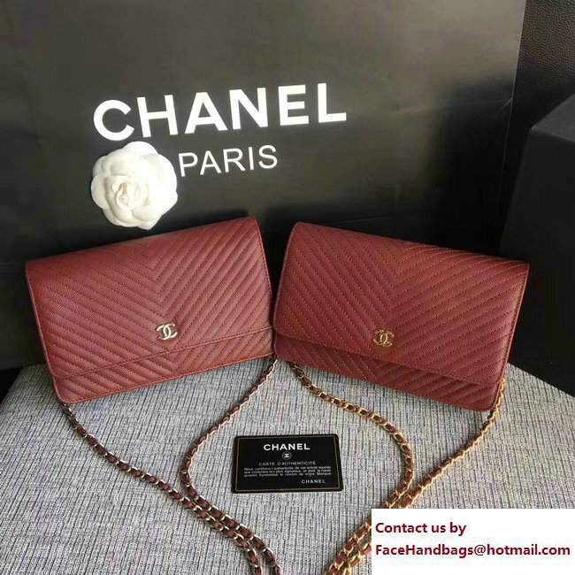 Chanel Caviar Leather Chevron Wallet On Chain WOC Bag Date Red 2017