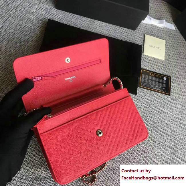 Chanel Caviar Leather Chevron Wallet On Chain WOC Bag Fuchsia 2017