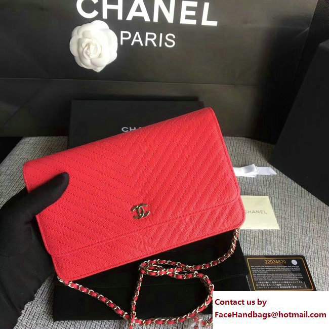 Chanel Caviar Leather Chevron Wallet On Chain WOC Bag Fuchsia 2017