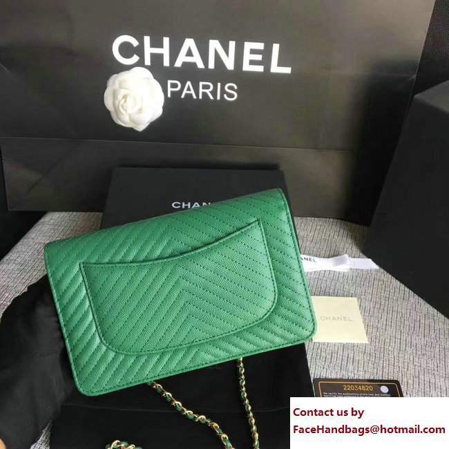 Chanel Caviar Leather Chevron Wallet On Chain WOC Bag Green 2017