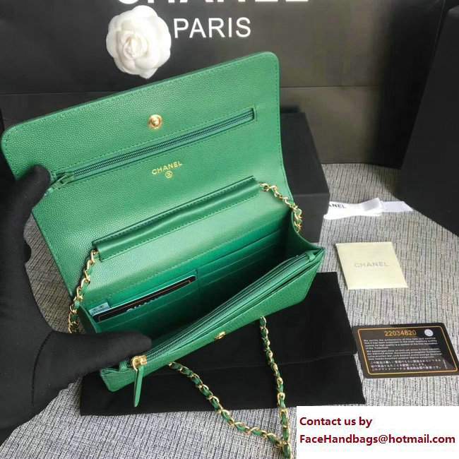 Chanel Caviar Leather Chevron Wallet On Chain WOC Bag Green 2017