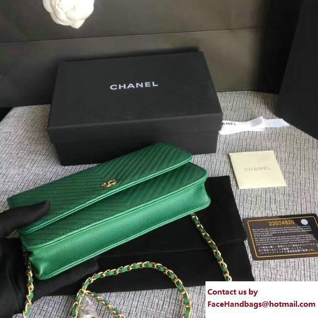 Chanel Caviar Leather Chevron Wallet On Chain WOC Bag Green 2017