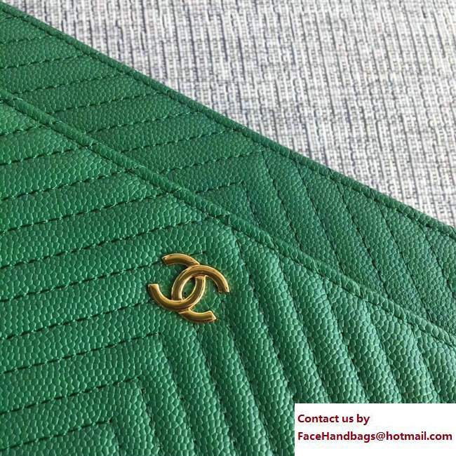 Chanel Caviar Leather Chevron Wallet On Chain WOC Bag Green 2017