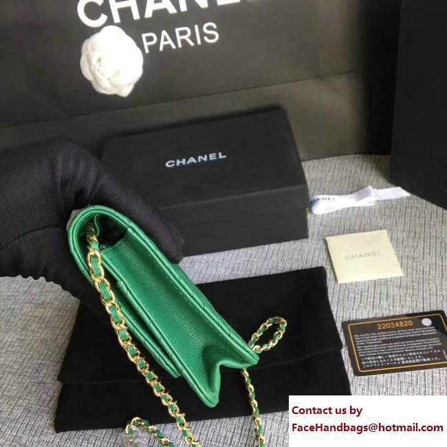 Chanel Caviar Leather Chevron Wallet On Chain WOC Bag Green 2017