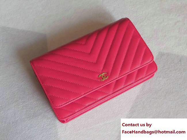 Chanel Chevron Sheepskin Wallet On Chain WOC Bag Fuchsia/Gold 2017