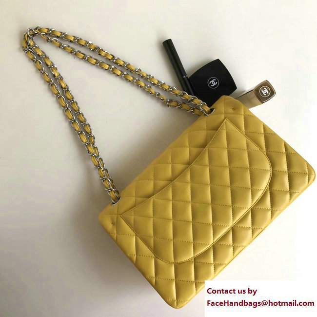 Chanel Classic Flap Bag A1113 in Lambskin Leather yellow with Silver Hardware