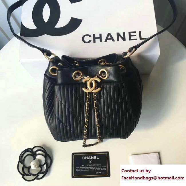 Chanel Coco Pleats Mini Drawstring Bag A91757 Black Cruise 2018